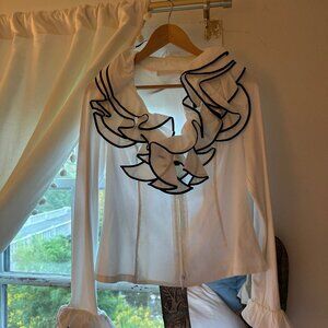 Anne Fountaine size 42 White with black trim blouse